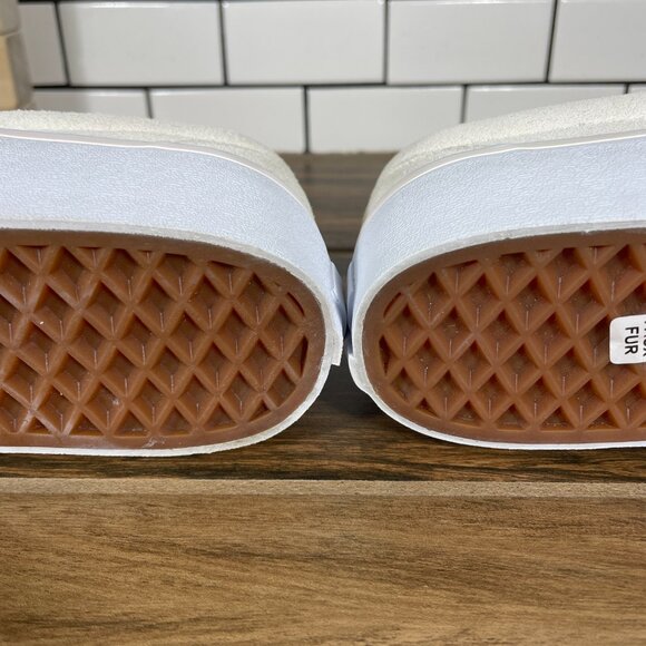 Vans Classic Slip On Platform Womens 8 Shoes Cream Suede Pink Faux Fur Sneaker - Picture 11 of 15